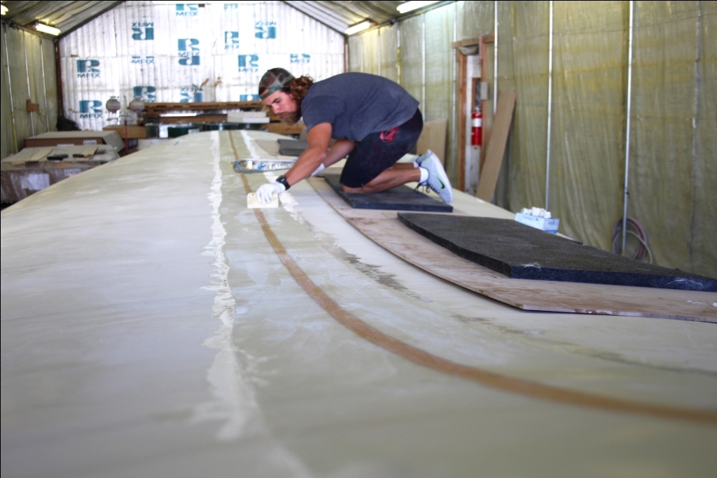 The Westerly Marine Laminating team hard at work on the Big Board