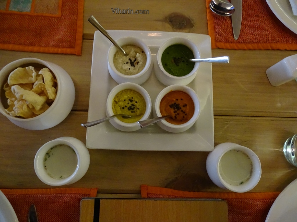 Viharin.com- Chutneys and salted buttermilk with chips