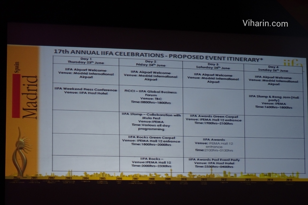 Viharin.com- Agenda for IIFA 2016