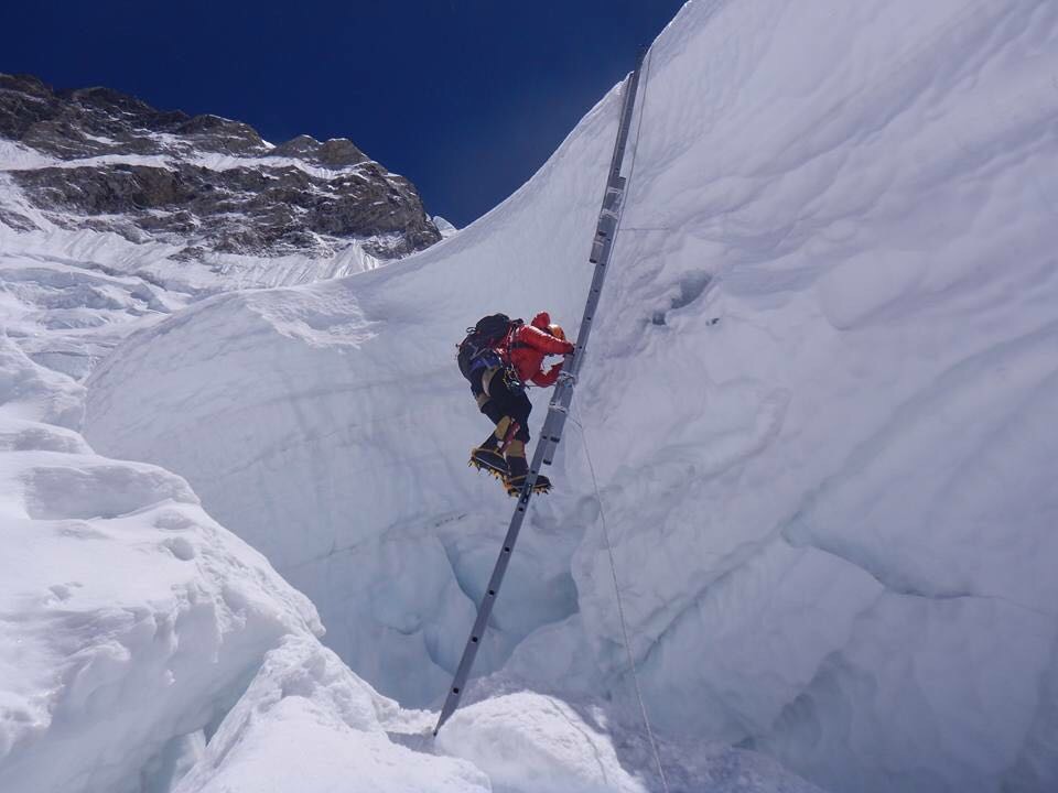 2nd vertical ladder crossing climbing going up to camp1 19,500 ft